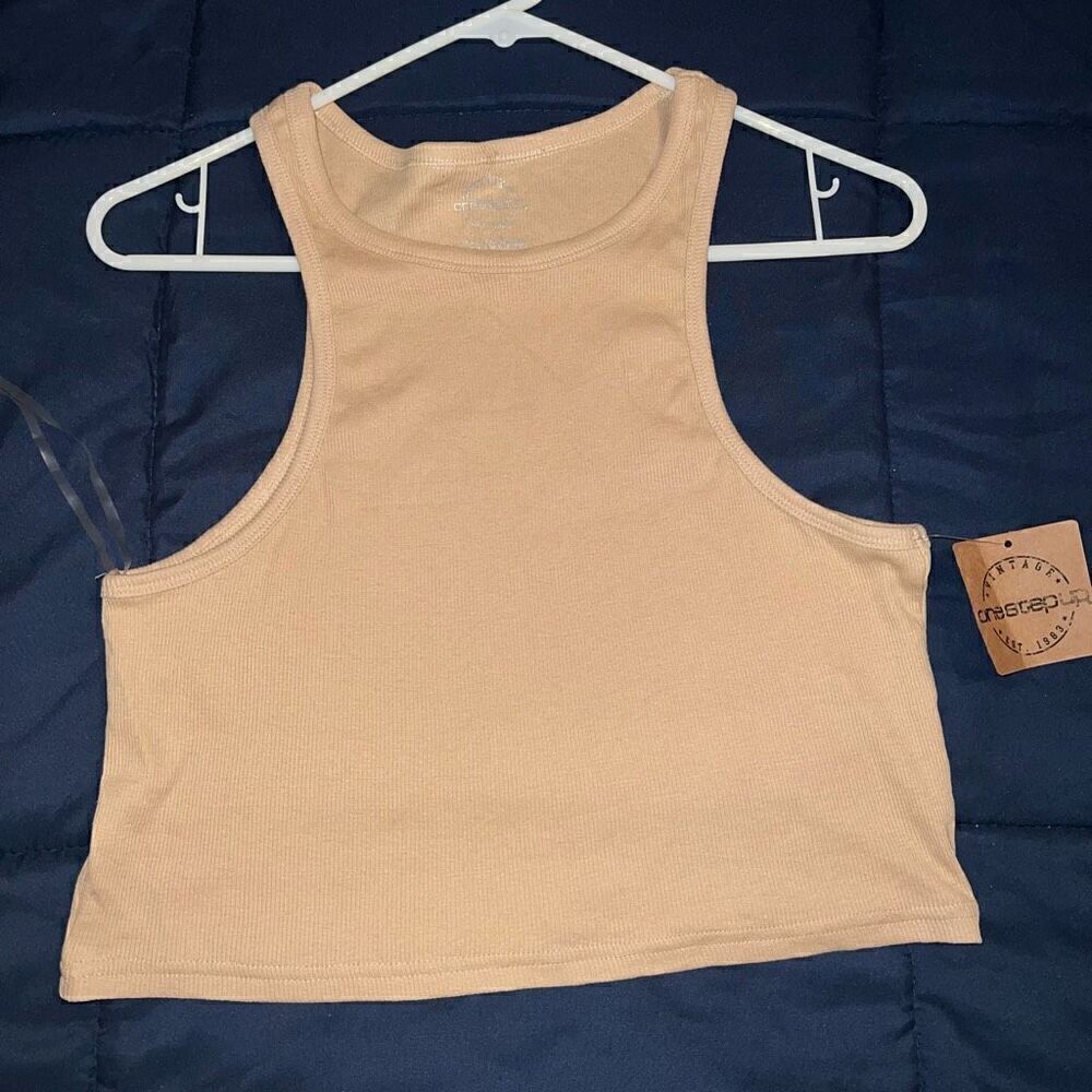 NWT One step up nude neutral beige crop cropped tank top size L